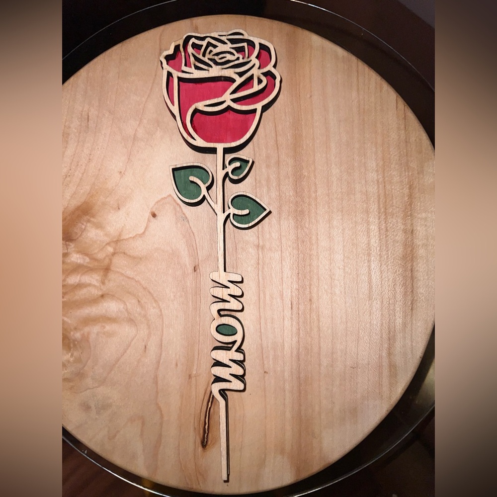 Elegant Red/Pink and Green Rose Wood Art